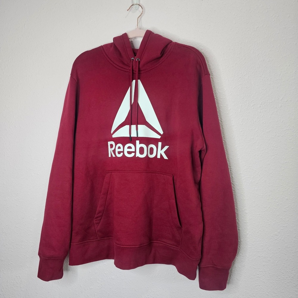 Reebok Burgundy‎ Red Hoodie Mens Large Pullover Sweatshirt Logo Activewear